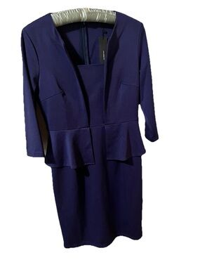 Allegra K Navy Blue  Solid  3/4  Sleeve Midi Dress S Missing Belt NWT